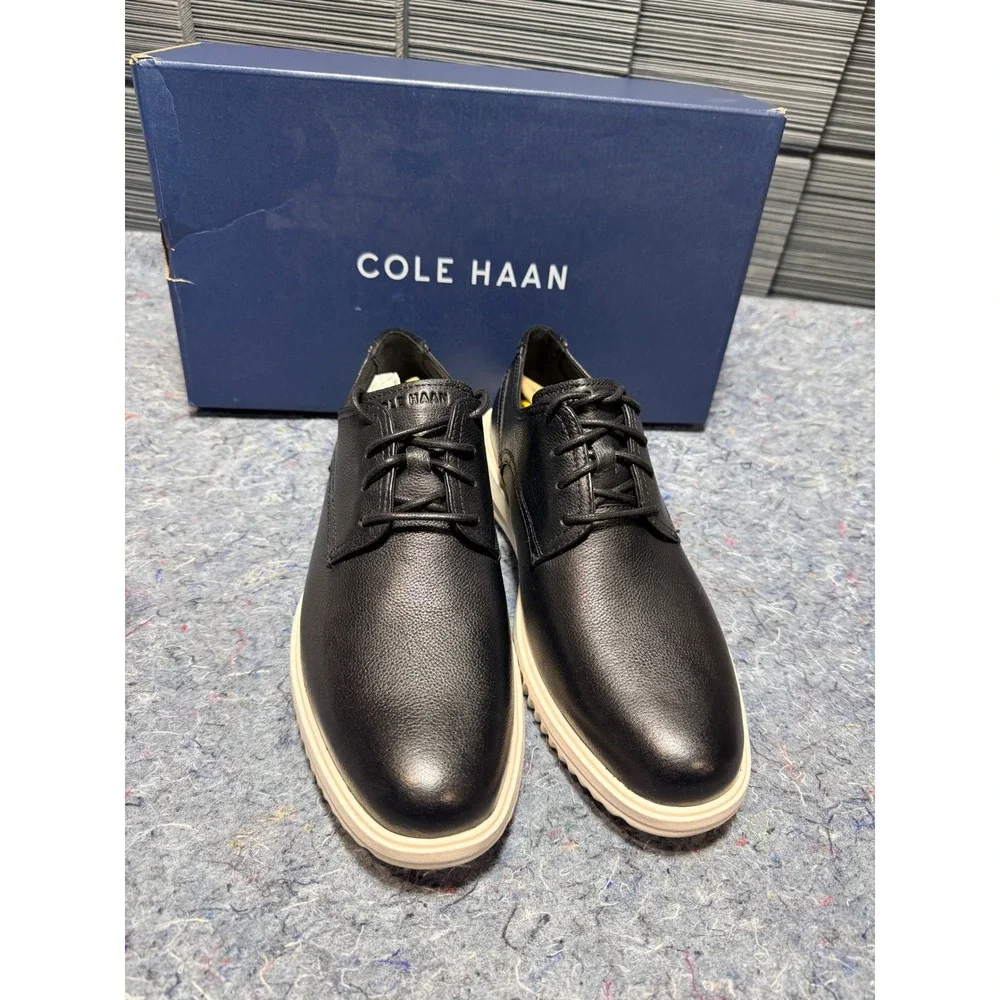 Cole Haan Men's 9 Grand Plus Plain Toe Oxford Black Leather Ivory‎ C36934